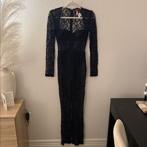 Michael Costello Black Lace Long Sleeve Jumpsuit
